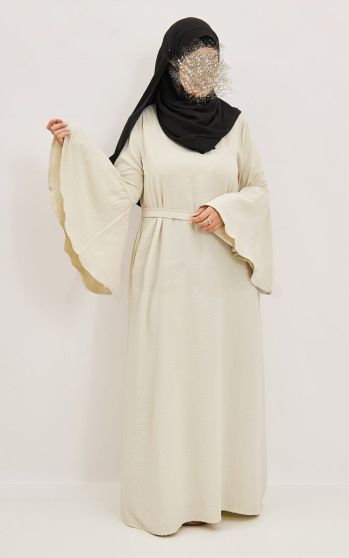 Abaya med vide ærmer - beige
